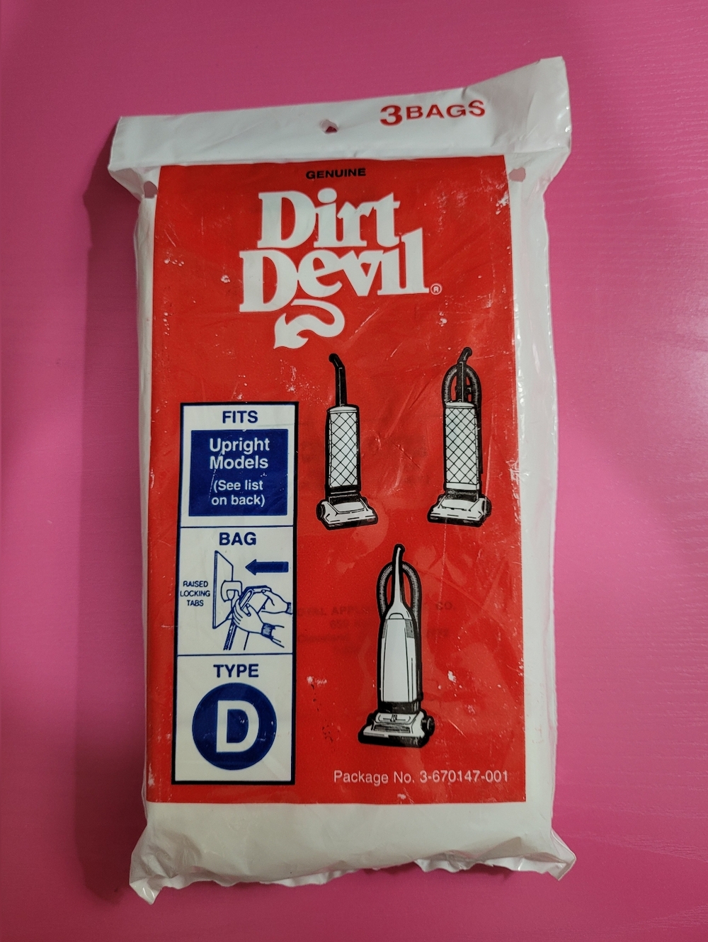 Vintage Genuine Dirt Devil Upright Vacuum Bags Type D 3 Bags (0765)